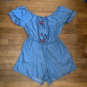 Soft Jean Floral Embroidered romper
